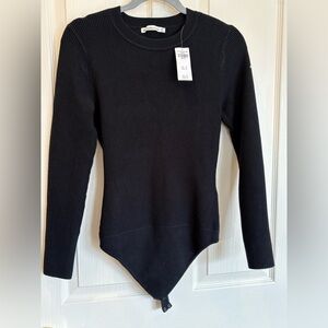 ABERCROMBIE AND FITCH Black Crew Neck Bodysuit with Ribbed Texture NWT-Medium